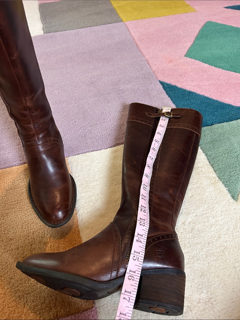 Born Poly Classic Brown Leather Knee-High Women's Riding Boots Double Zip Size 6 - Picture 17 of 17